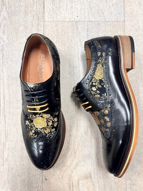 Justin Reess Ross Black Flower Brogues