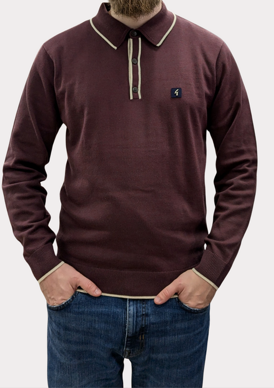 Gabicci Berry Tipped Long Sleeved Polo