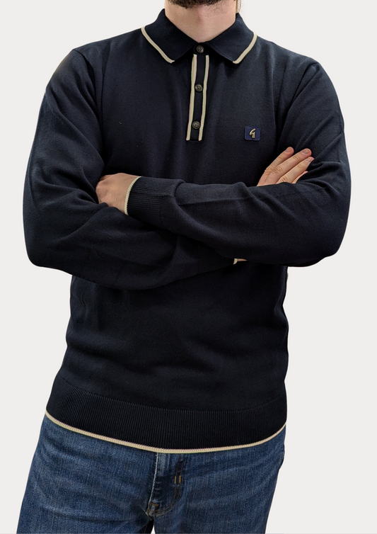 Gabicci Navy Tipped Long Sleeved Polo