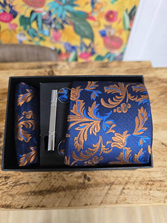 Charles Grey Blue & Copper Floral Tie Set