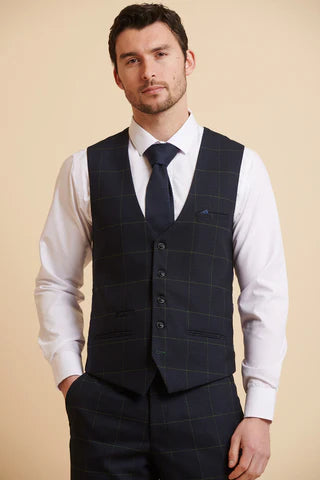 Marc Darcy Navy Green Edinson Waistcoat