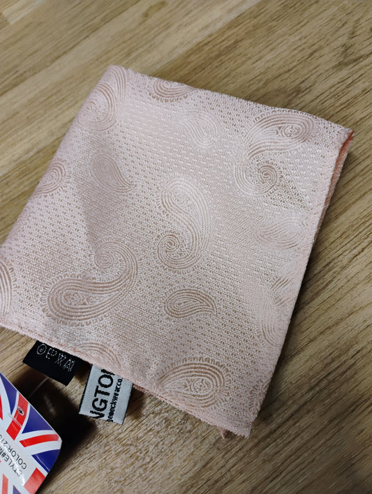 Kensington Paisley Pocket Square in Blush Pink