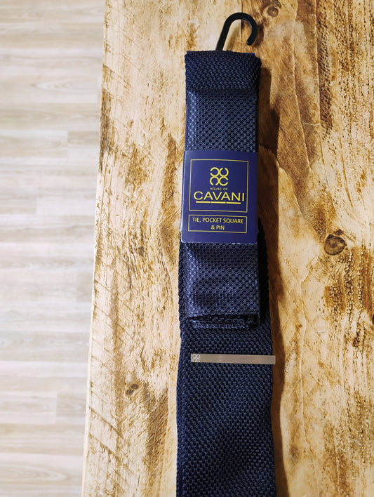 Cavani Navy Textured tie set