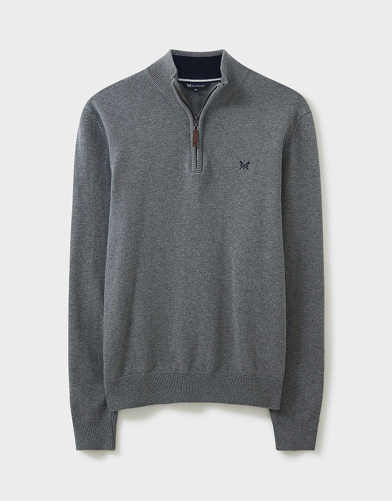 Crew Clothing Company Organic Cotton Half Zip Knit Jumper Grey Marl