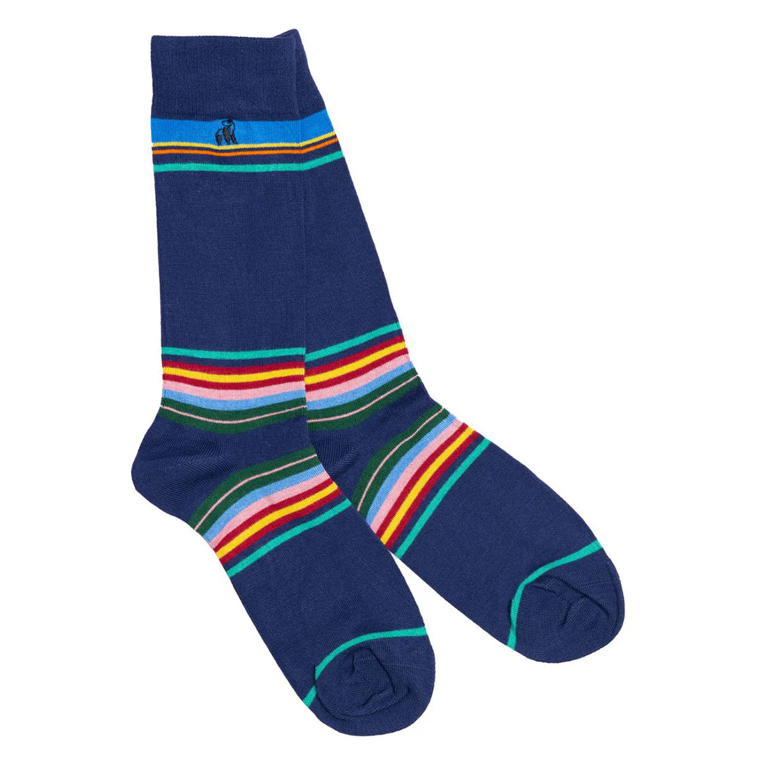 Swole Panda Navy multi stripe socks