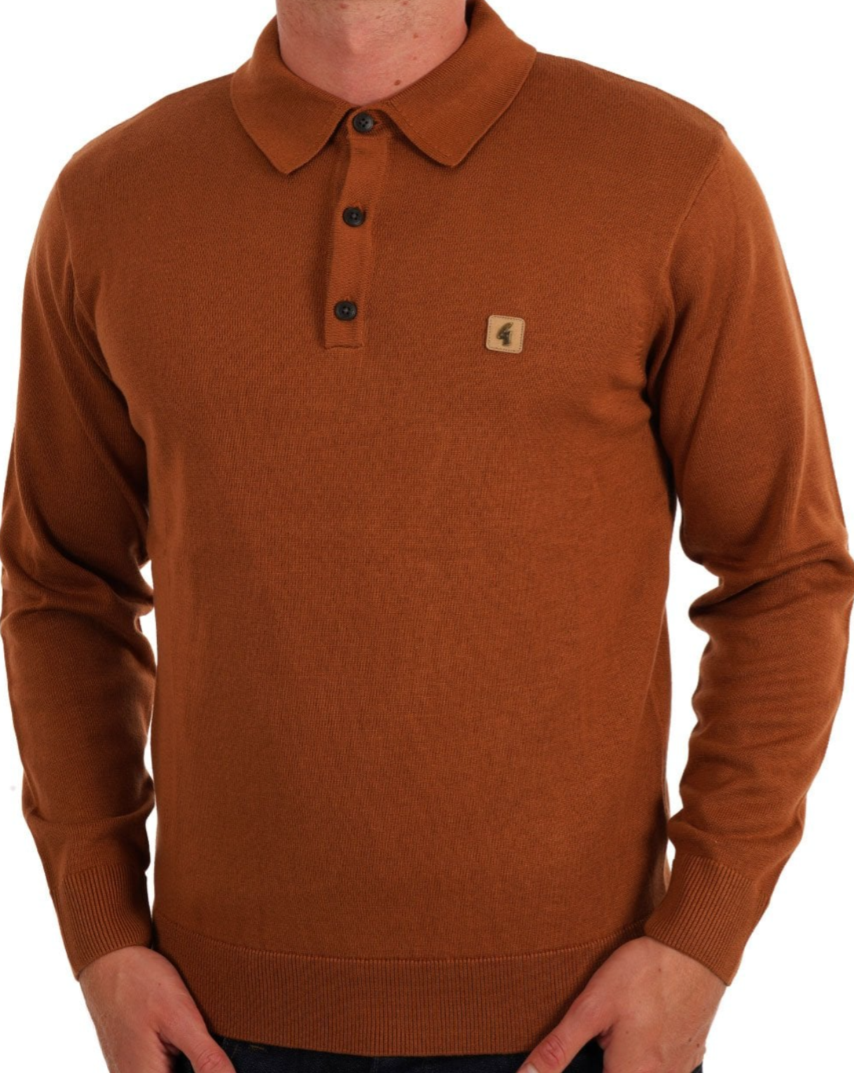 Gabicci Francesco Knitted Long Sleeve Polo Walnut