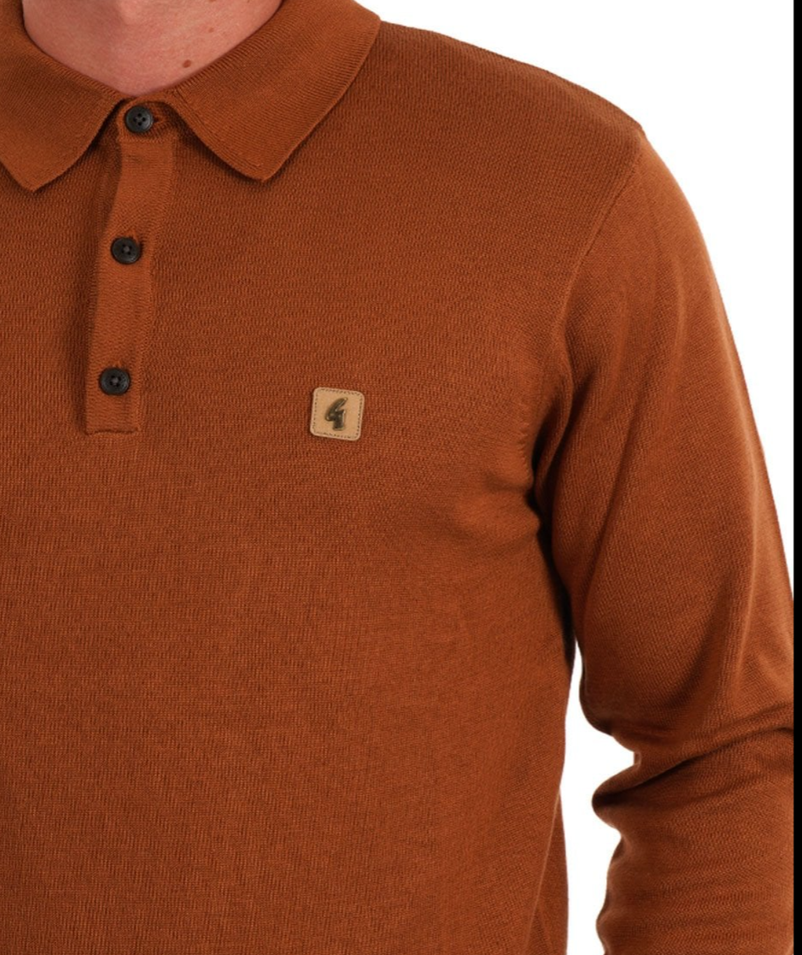 Gabicci Francesco Knitted Long Sleeve Polo Walnut