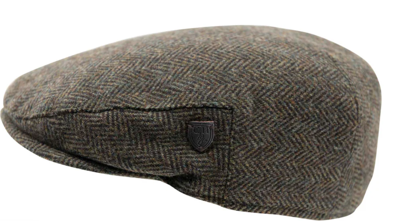 Carlyle Heath Jumbo Herringbone Flat Cap in Brown