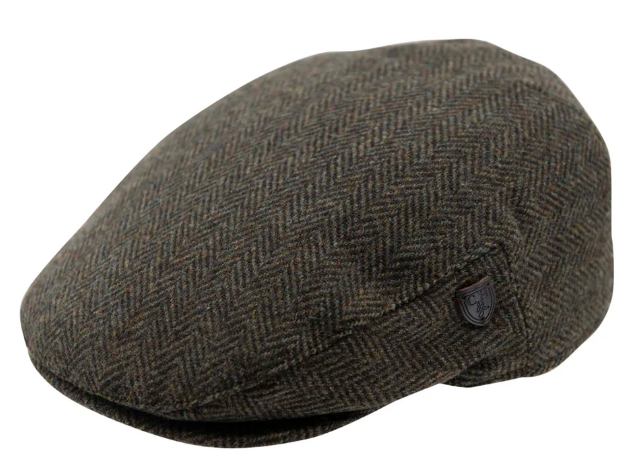 Carlyle Heath Jumbo Herringbone Flat Cap in Brown