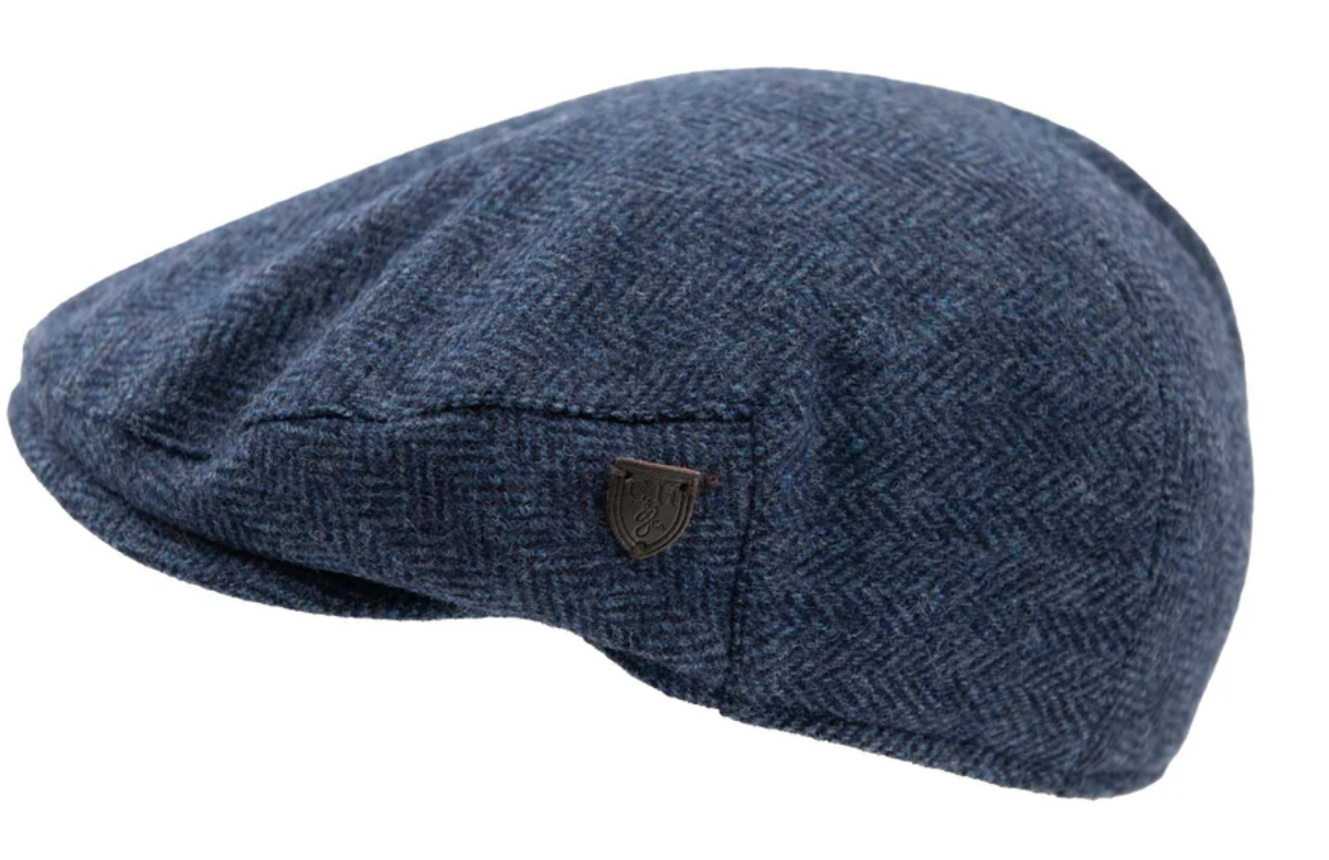 Carlyle Heath Jumbo Herringbone Flat cap in Blue