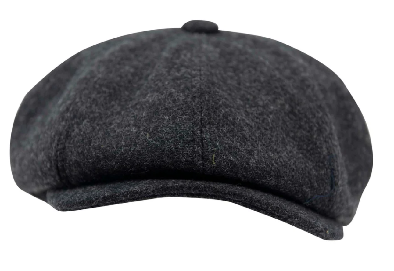 Carlyle Heath Plain Wool Mix Newsboy Cap in Charcoal