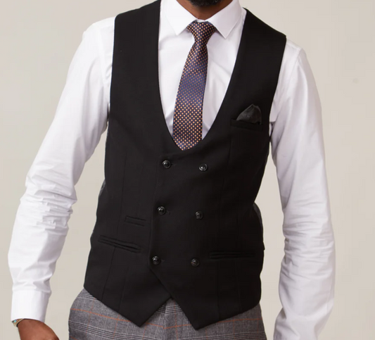 Marc Darcy Kelvin Double Breasted Waistcoat in Black