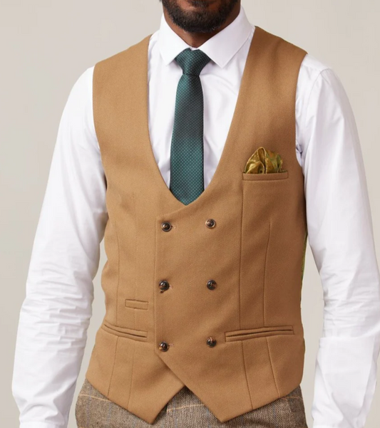 Marc Darcy Kelvin Double Breasted Waistcoat in Oak