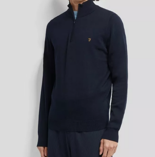 Farah Redchurch 1/4 Zip Collared Jumper in True Navy