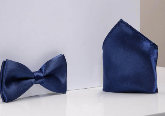 Marc Darcy Stanley Navy Satin Bow tie and pocket square