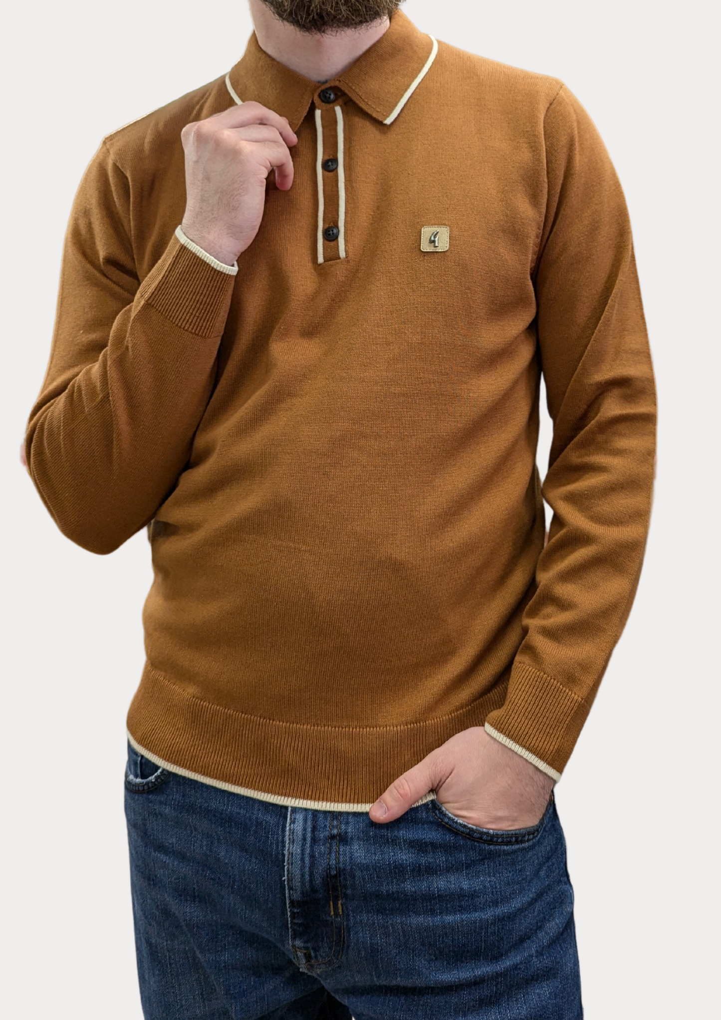 Gabicci Walnut Tipped Long Sleeved Polo