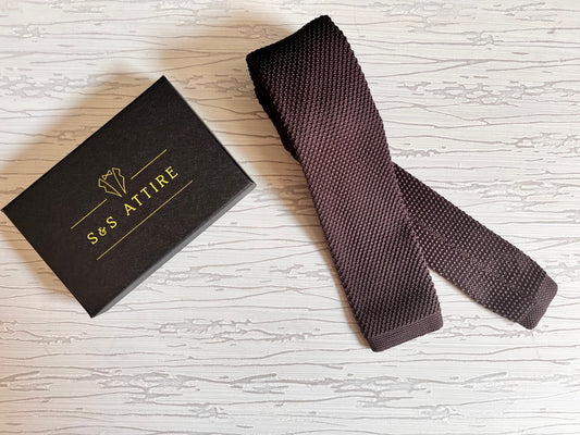 S&S Attire Knitted Tie Brown